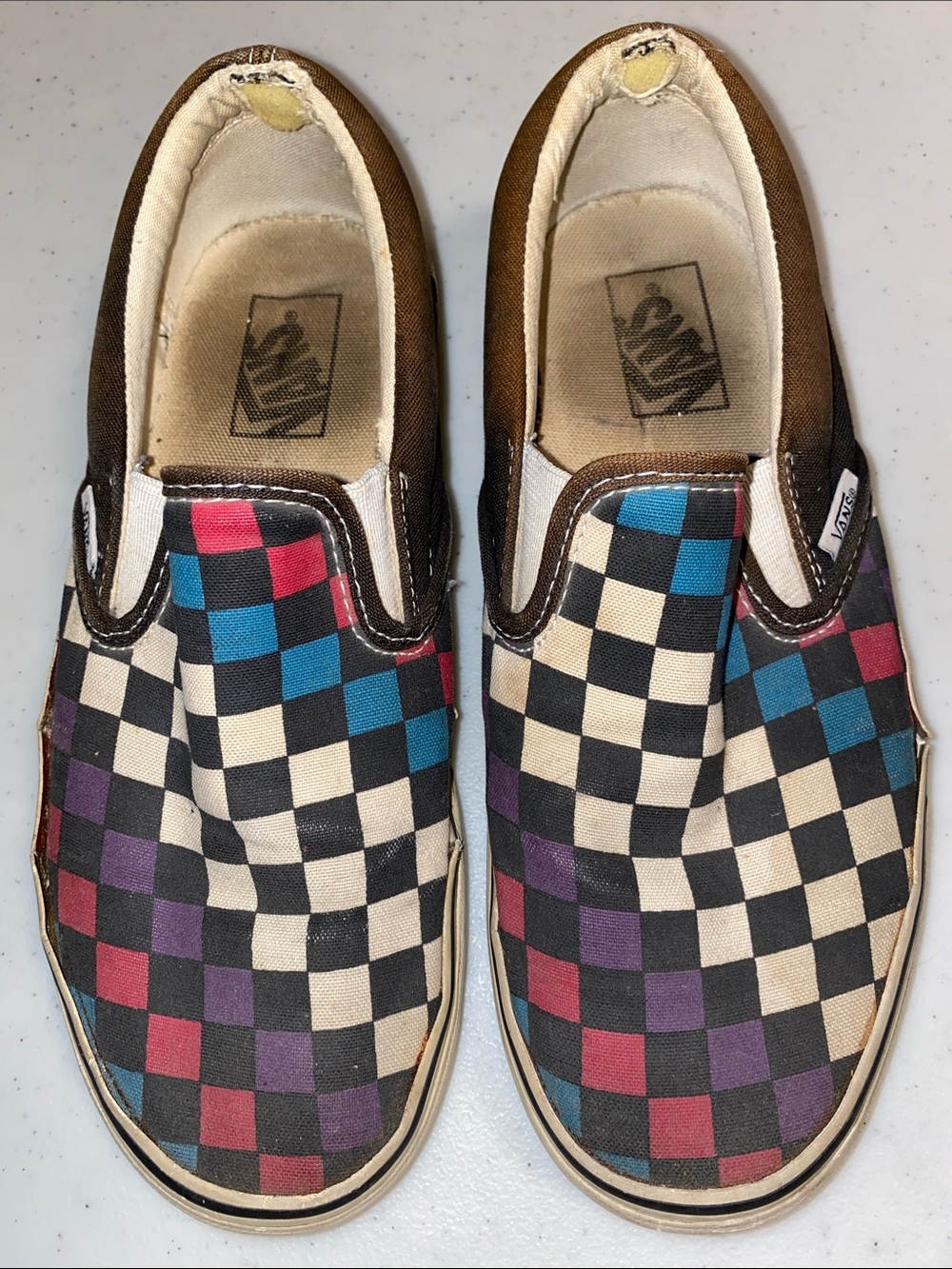 Very Well-Worn Vans Slip-On Checkerboard Sneakers